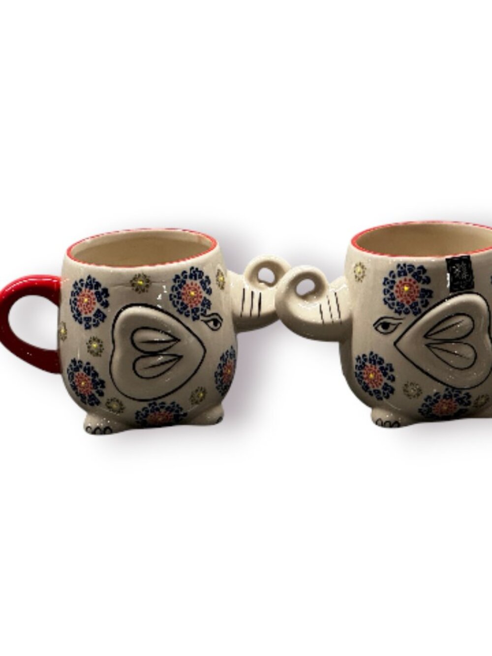 Yokohama Studio Miyabi 3D Hand Painted Elephant Coffee Mugs Set of 2 EUC